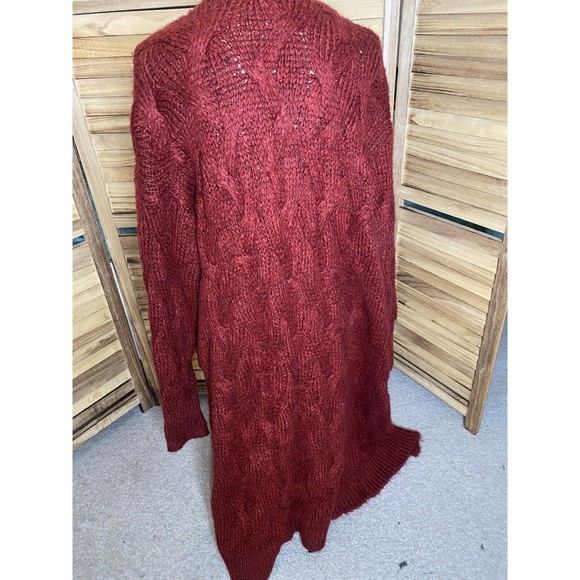Zara Duster Cardigan Sweater Burgundy Size M Cable Knit Open Front Wool Mohair - Picture 5 of 7